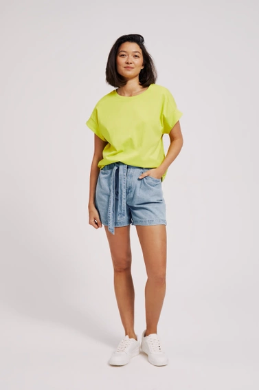 Gładka bluzka z okrągłym dekoltem limonkowa