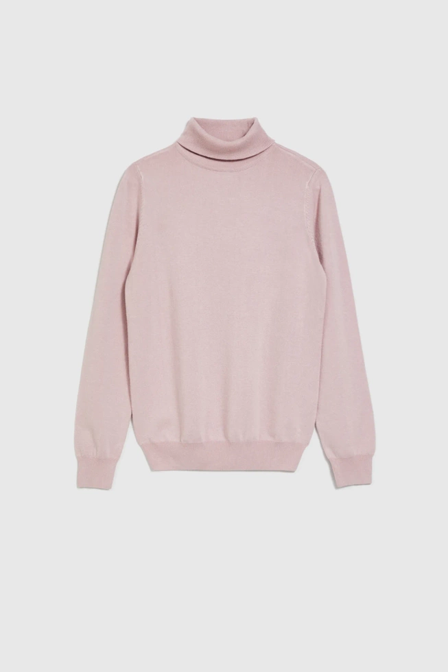 Gładki sweter z golfem różowy