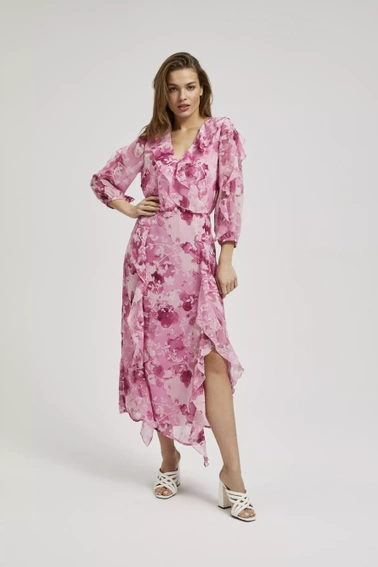 Sukienka z falbanami i kwiatowym wzorem różowa