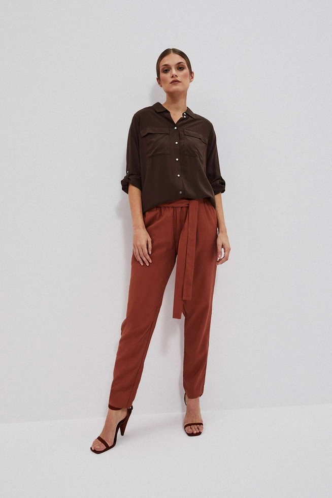Wiskozowa koszula z kieszeniami ciemnbrązowa