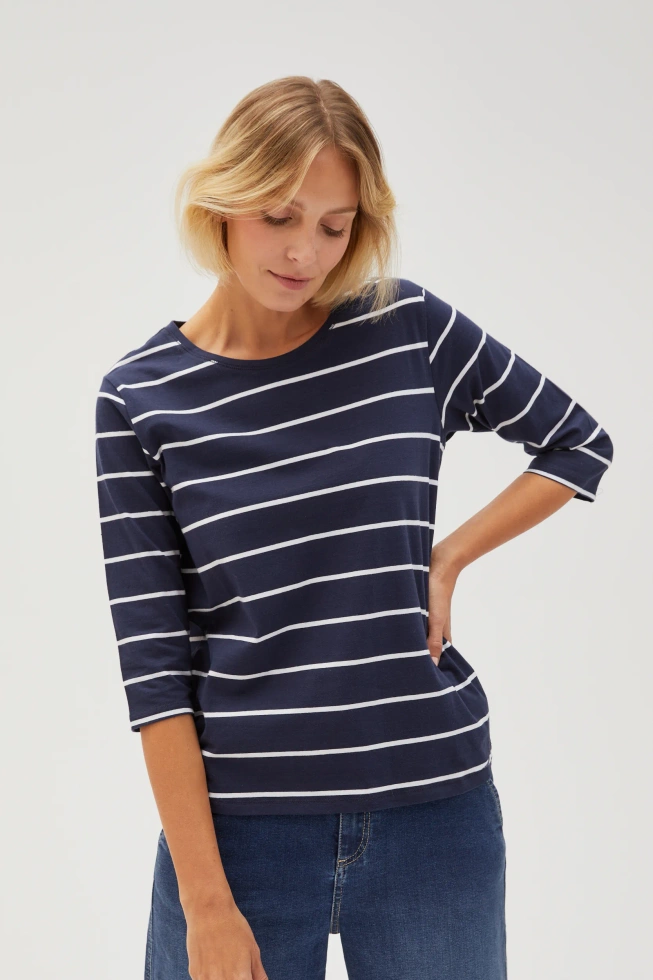 Bluzka w paski o prostym fasonie granatowa