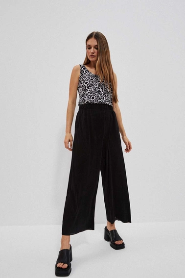 Spodnie z szerokimi nogawkami z prążkowanego materiału czarne