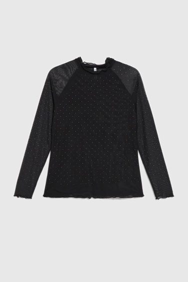 Bluzka z przezroczystymi rękawami czarna