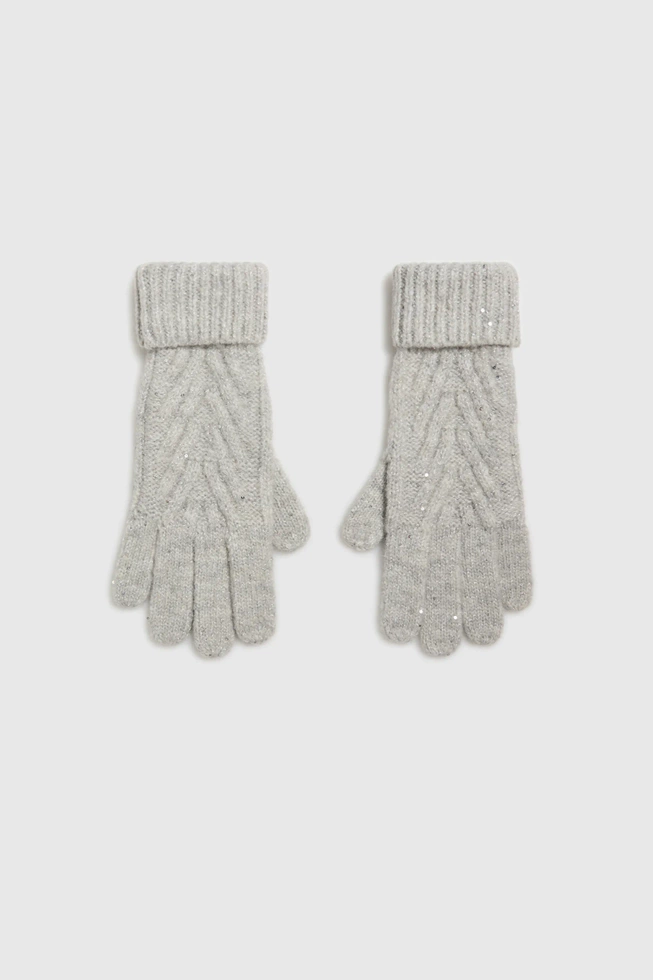 Ciepłe rękawiczki ozdobione cekinami szare