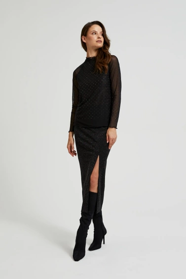 Bluzka z przezroczystymi rękawami czarna
