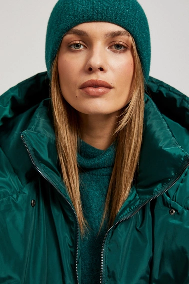 Pikowana kurtka z kapturem szmaragdowa