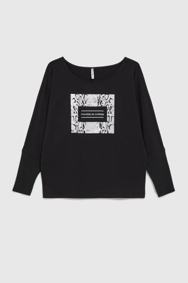 Bluzka z printem w kolorze srebrnym czarna