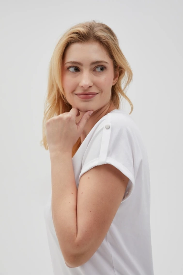 Gładki t-shirt z dekoltem w serek biały