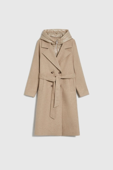Długi płaszcz w kapturem beżowy