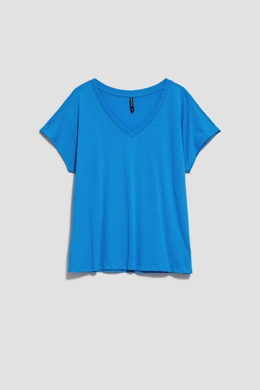 Bawełniana bluzka z dekoltem w serek lazurowa