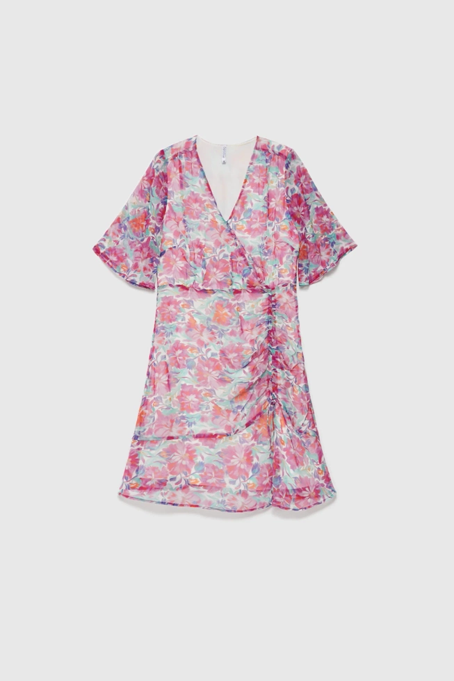 Sukienka w kwiaty fuksjowa