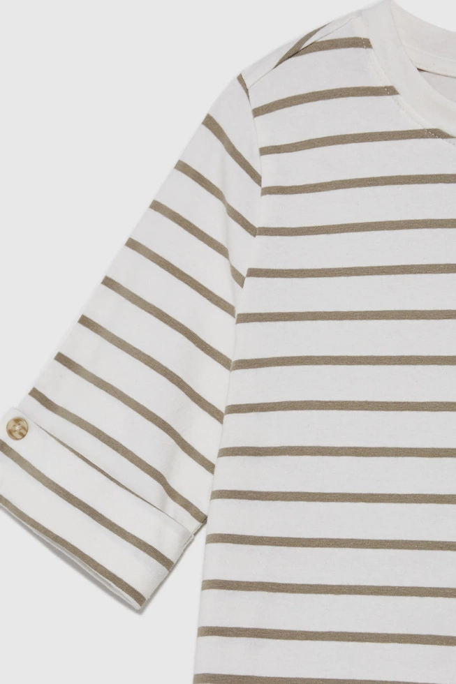 Bluzka w paski z okrągłym dekoltem oliwkowa