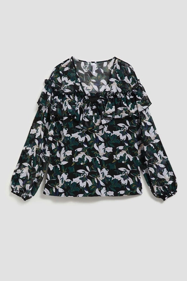 Koszula z falbanami i kwiecistym wzorem