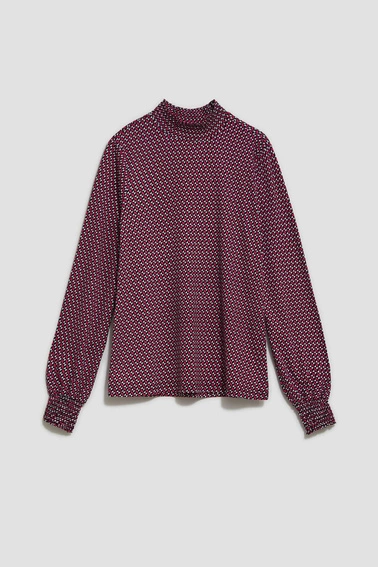 Wzorzysta bluzka z półgolfem fuksjowa