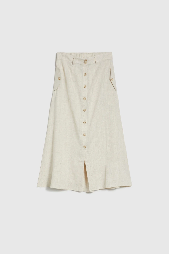 Lniana spódnica midi beżowa