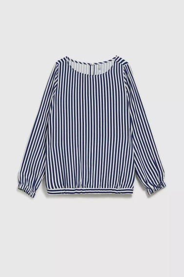 Koszula z okrągłym dekoltem i cienkimi paskami biało-granatowa