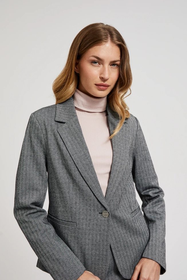 Jednorzędowa elegancka marynarka z długimi rękawami szara