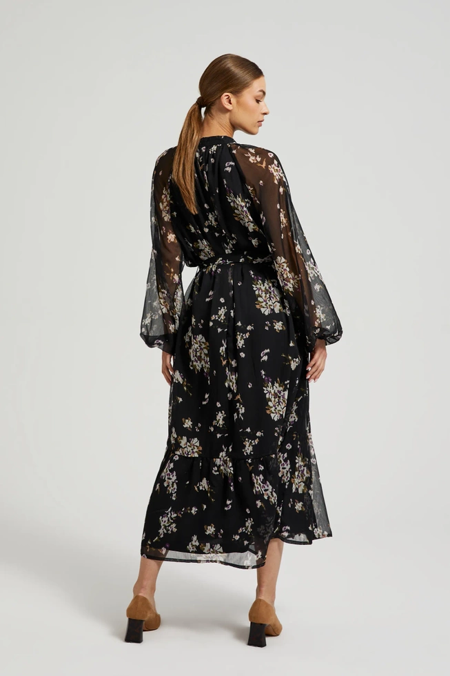 Sukienka midi z kwiatowym wzorem czarna
