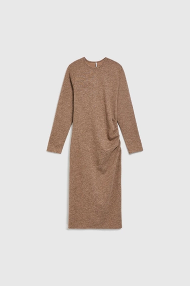 Sukienka midi z marszczeniem brązowa