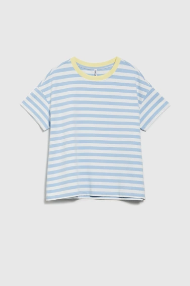 Bawełniana bluza w paski z krótkimi rękawami błękitna 