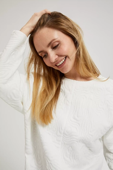 Bluza z okrąłym dekoltem i wiązaniem w pasie biała