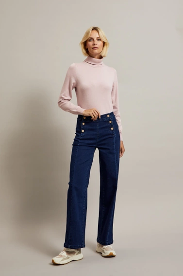 Gładki sweter z golfem różowy