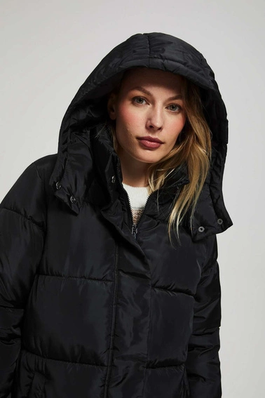 Pikowana kurtka z kapturem czarna