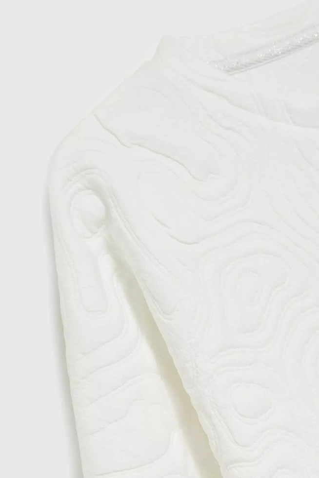 Bluza z okrąłym dekoltem i wiązaniem w pasie biała