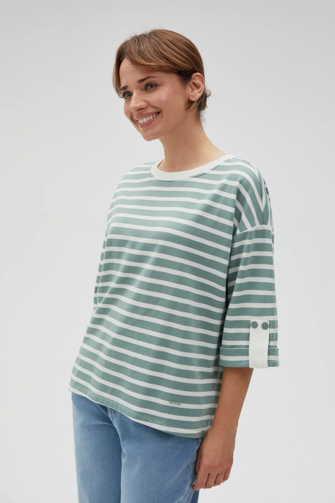 Bluza oversize w paski z szerokimi rękawami oliwkowa