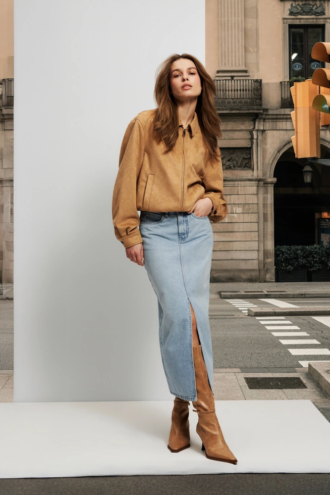 Kurtka z imitacji zamszu beżowa