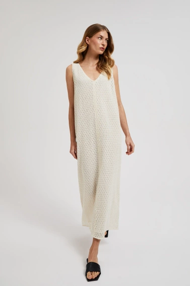 Ażurowa sukienka z dekoltem w serek beżowa