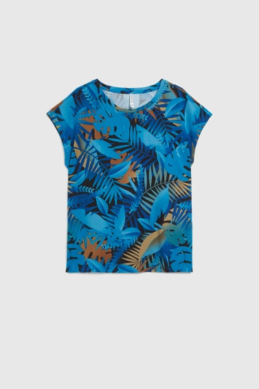 Bluzka z tropiklanym wzorem granatowa 