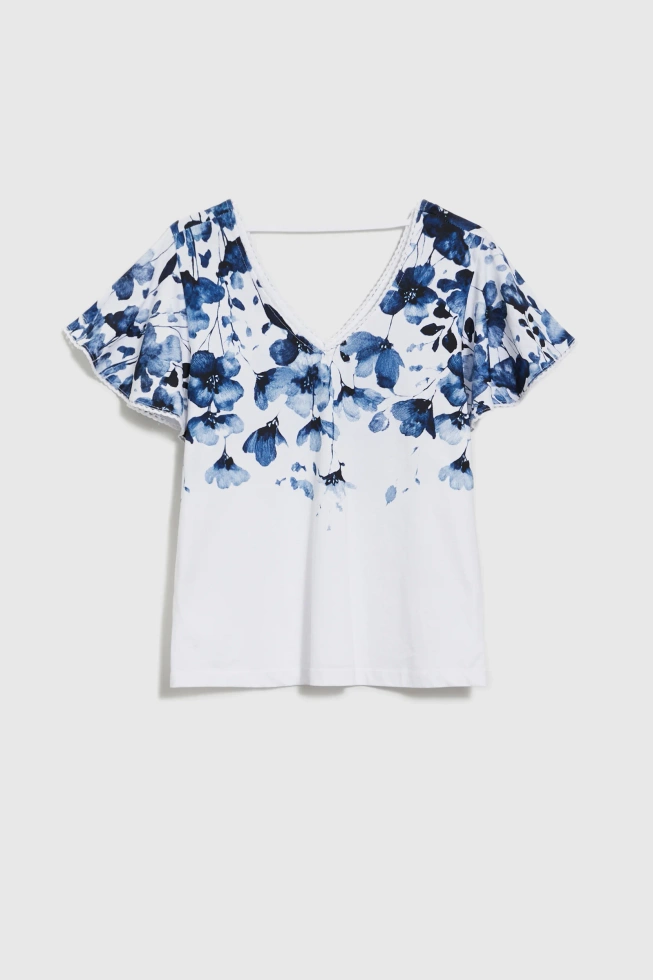 Bawełniana bluzka w kwiaty biała