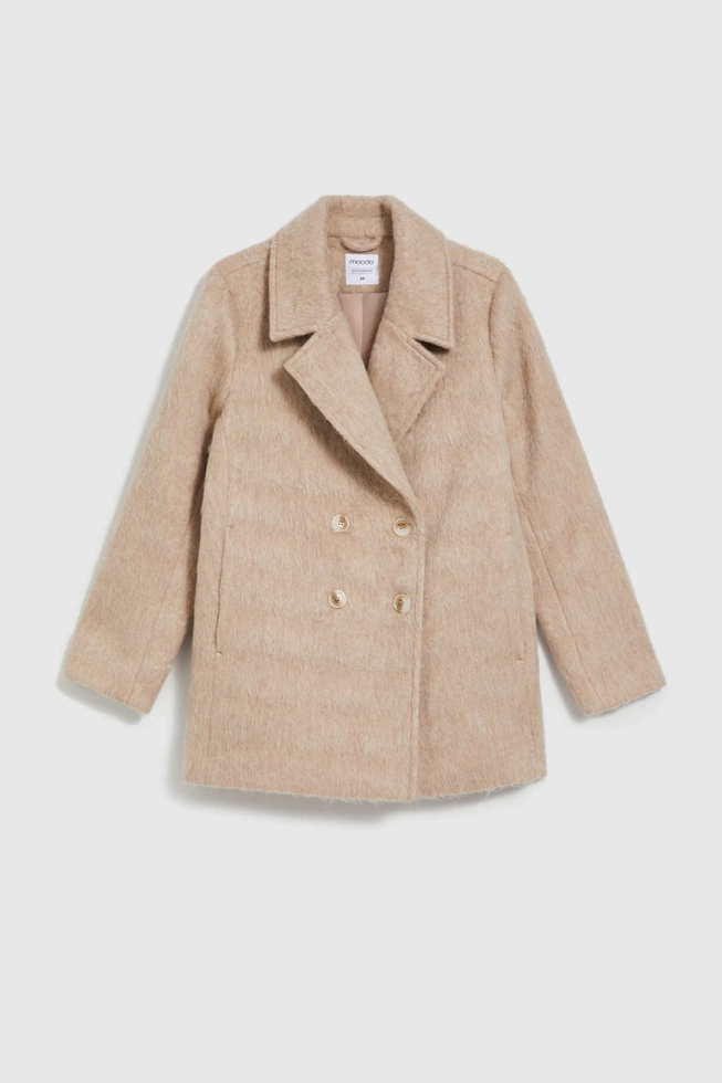 Dwurzędowy płaszcz z kołnierzem beżowy