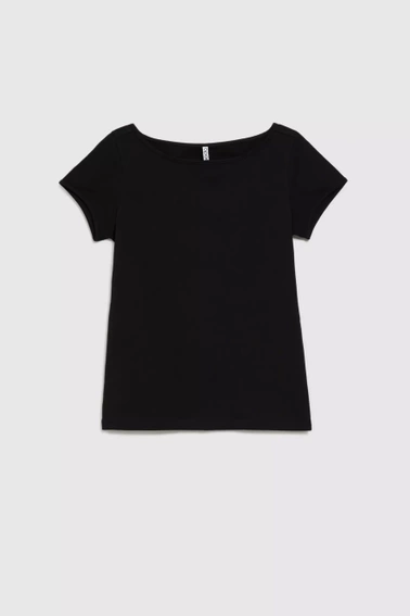 Gładka dopasowana bluzka z krótkimi rękawami czarna