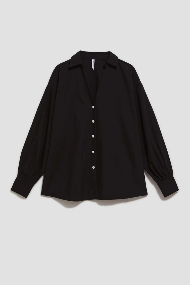 Koszula z ozdobnymi guzikami i bufiastymi rękawami czarna