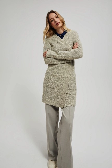 Długi kardigan z kieszeniami piaskowy