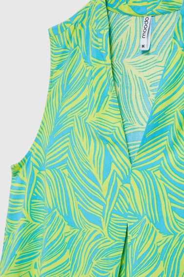 Koszula z dekoltem w serek z tropikalnym wzorem turkusowa