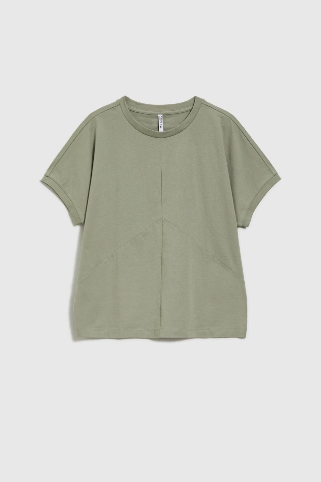 Bawełniana bluzka z krótkimi rękawami oliwkowa