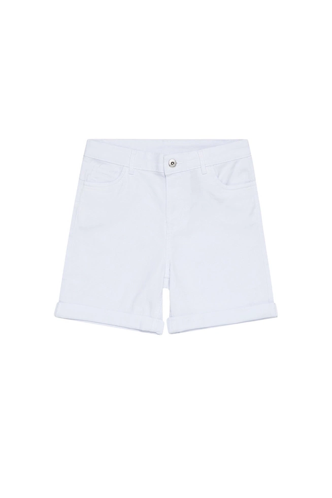 Szorty lyocell zapinane na zamek i guzik białe