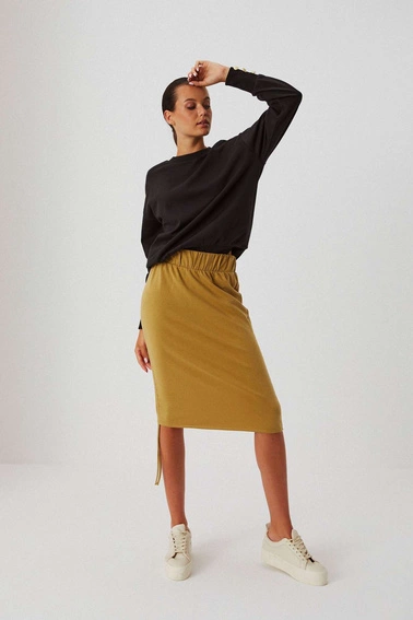 Gładka spódnica ze ściągaczem oliwkowa