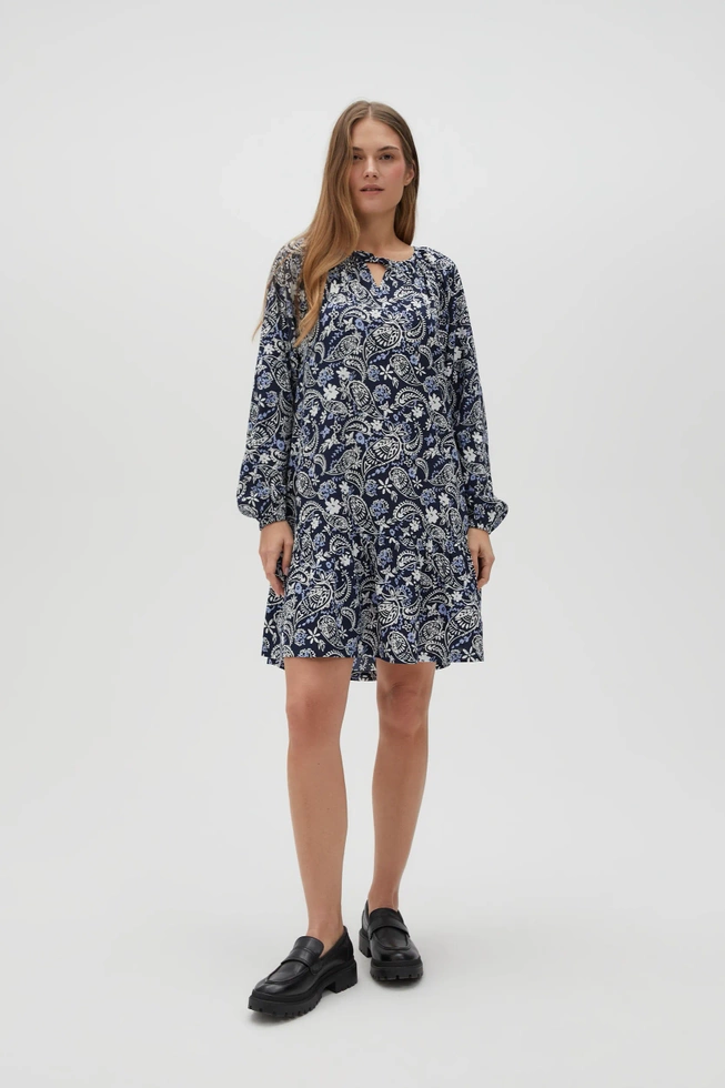 Wiskozowa sukienka z wzorem paisley granatowa
