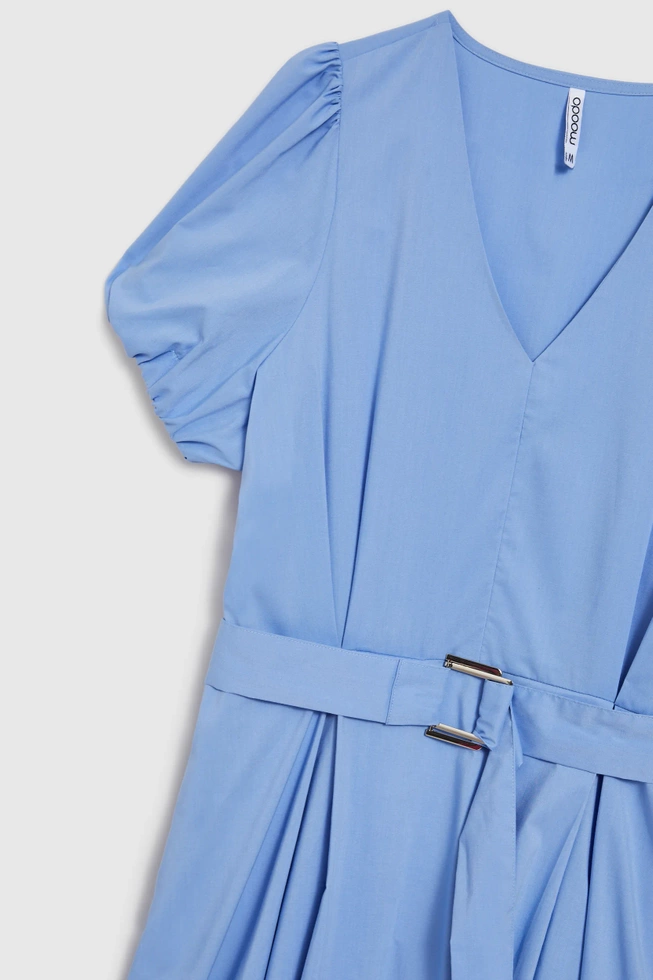 Sukienka midi z bufiastymi rękawami błękitna