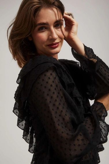 Koszula z falbanami i długimi rękawami czarna