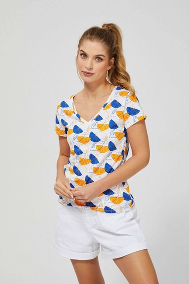 Bawełniany t-shirt z nadrukiem w kształcie cytryn biały