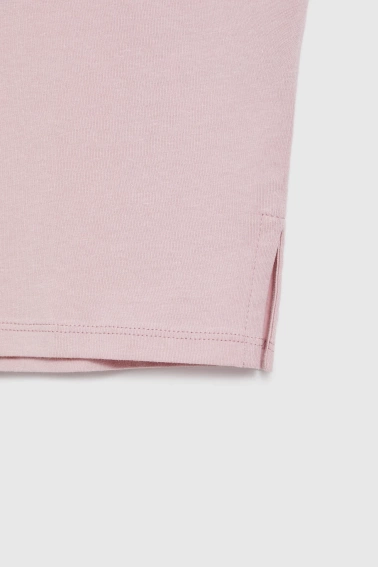 Bawełniany t-shirt z dekoltem w serek jasnoróżowy