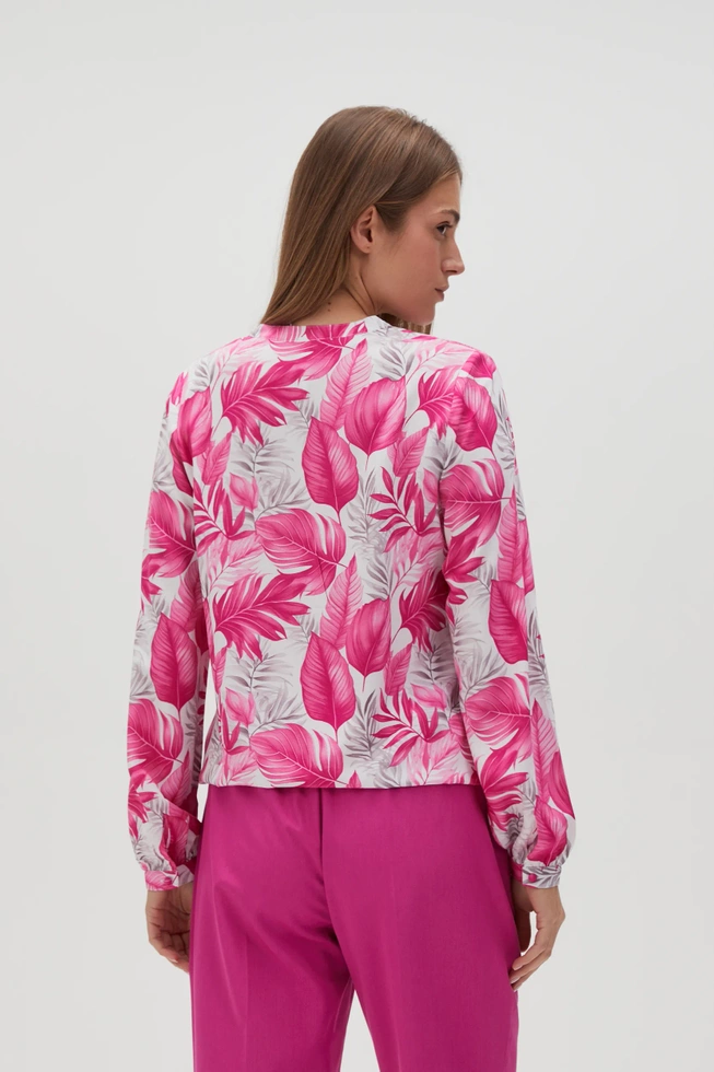 Wiskozowa koszula z tropikalnym wzorem różowa