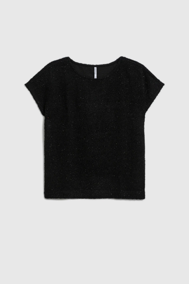 Błyszcząca bluzka z krótkimi rękawami czarna