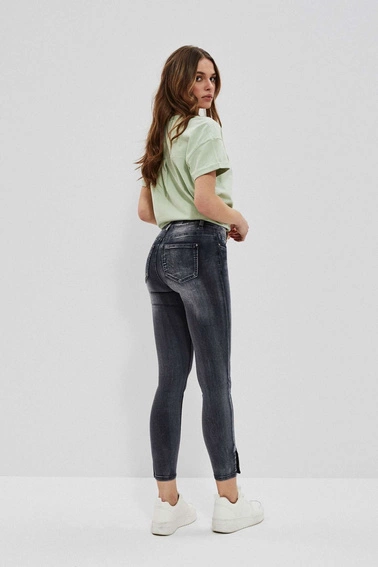 Jeansy skinny medium waist z przetarciami grafitowe