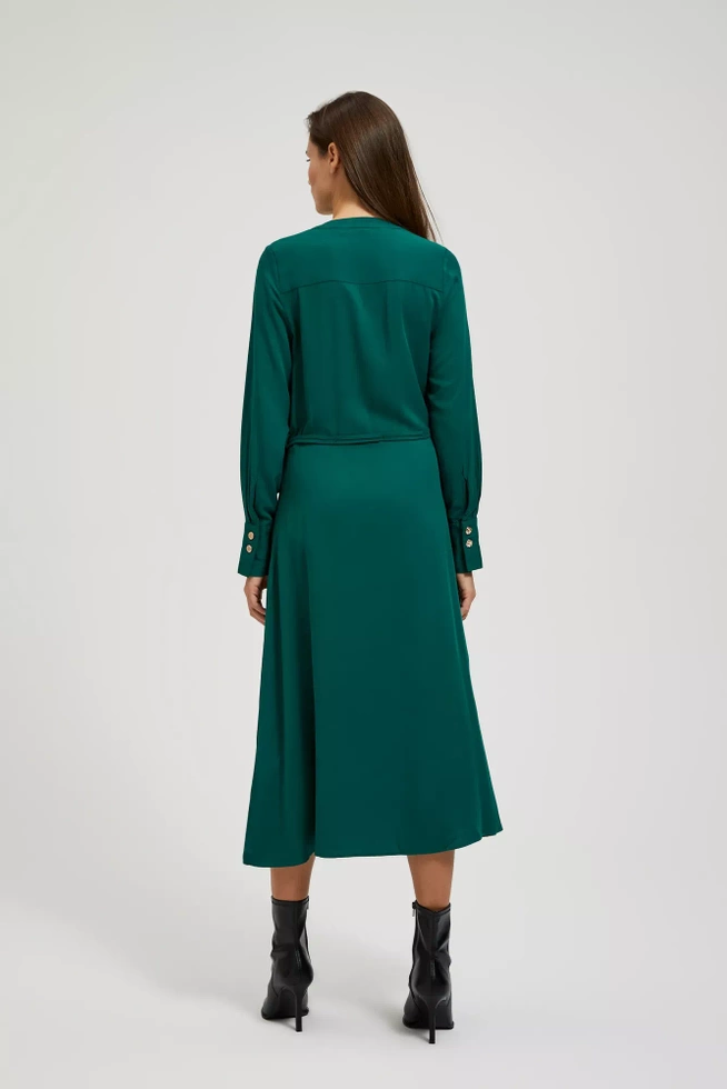 Sukienka midi z falbaną szmaragdowa